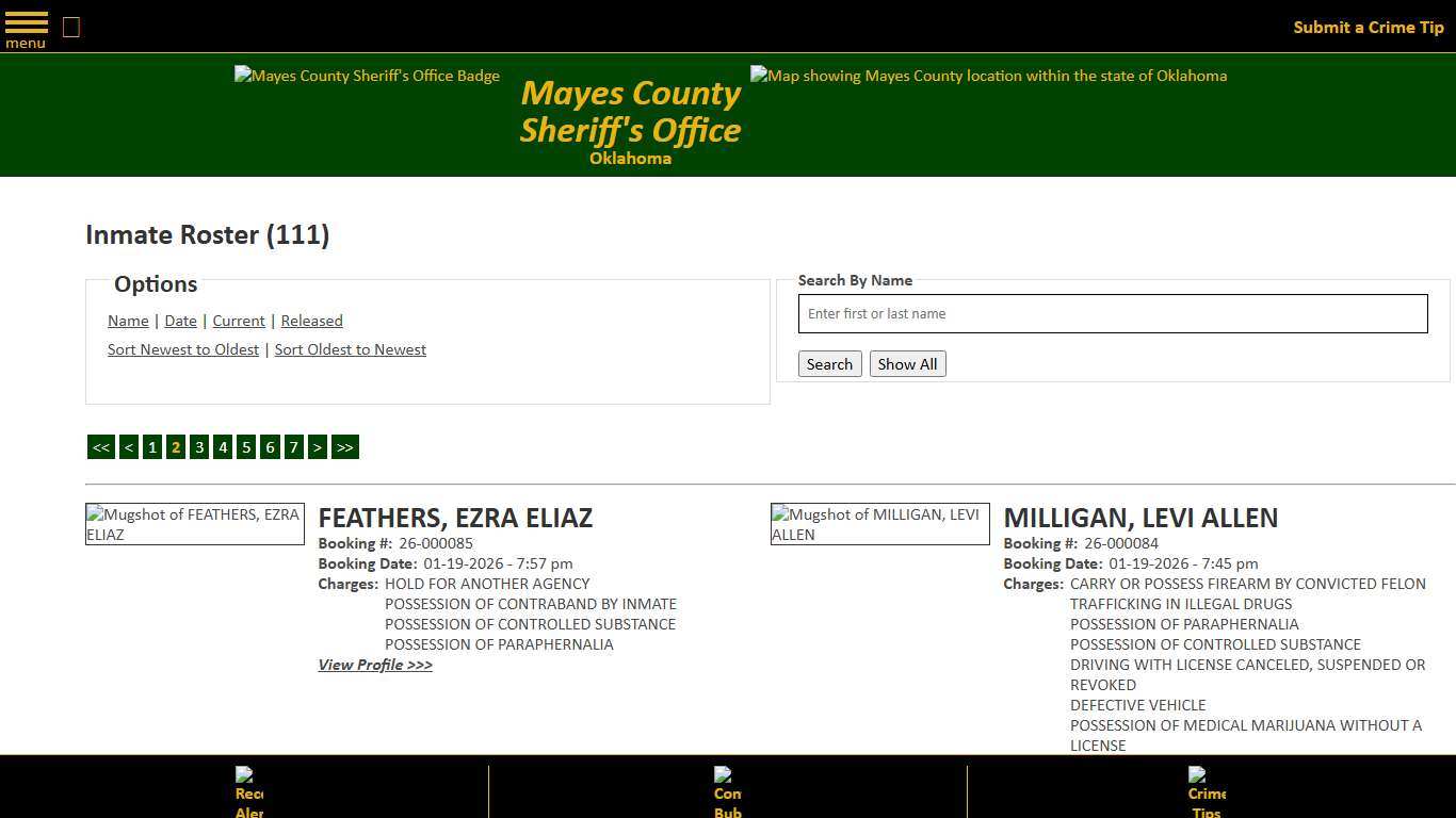 Inmate Roster - Page 2 Current Inmates Booking Date Descending - Mayes County, OK Sheriff